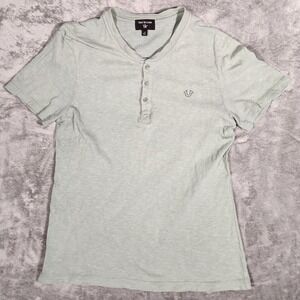 True Religion Henley Shirt Mens Large Sage Green Excellent Slub Knit Horseshoe